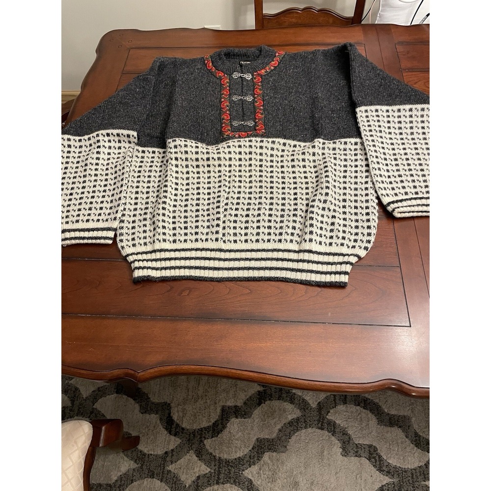 Norwool Womens Fair Isle Sweater XL 100% Wool Front‎ Closure Nordic